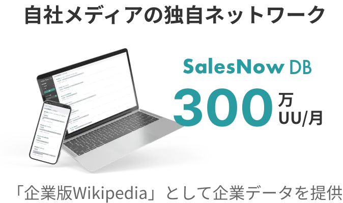 自社メディアの独自ネットワーク、SalesNowDB(「企業版Wikipedia」として企業データを提供)300万UU/月